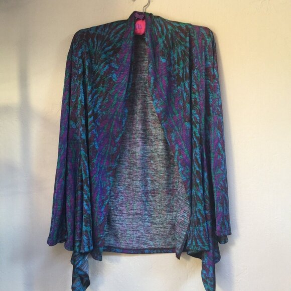 Clara Sun Woo Medium Abstract Print Shawl Collar Cardigan Sweater Lightweight - Picture 1 of 9